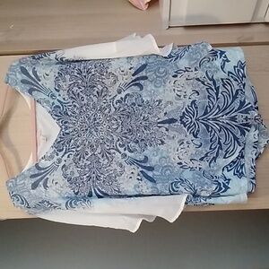Blue and White Patterned Blouse